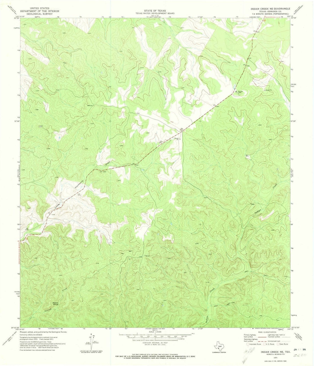 1971 Indian Creek, TX - Texas - USGS Topographic Map