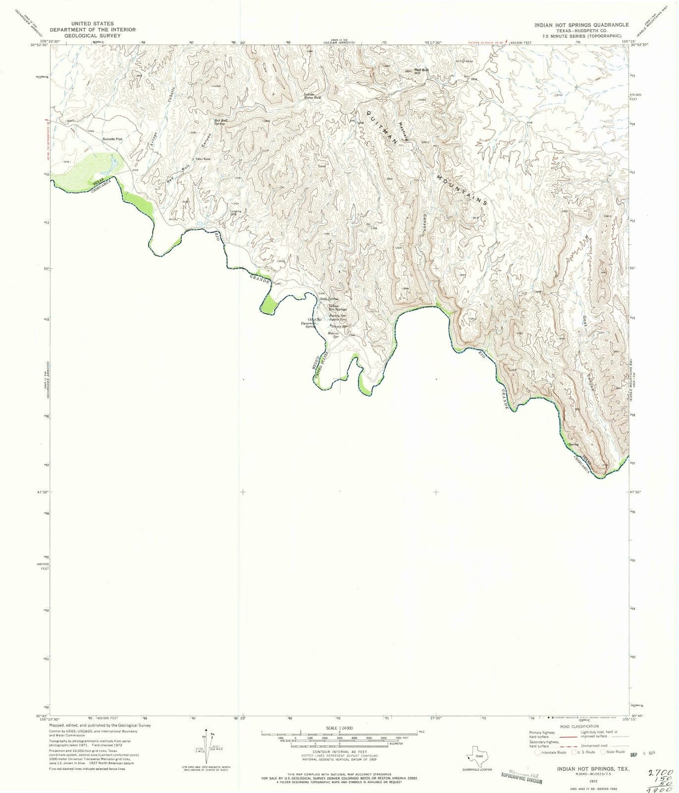 1972 Indian Hot Springs, TX - Texas - USGS Topographic Map