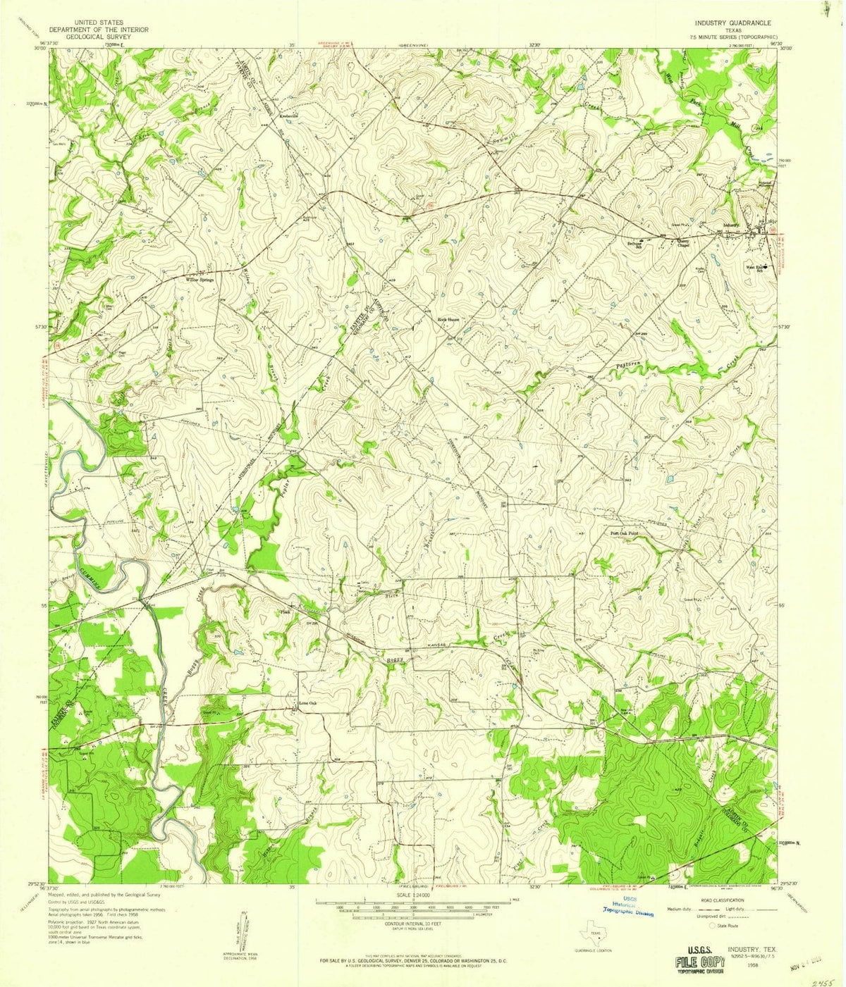 1958 Industry, TX - Texas - USGS Topographic Map