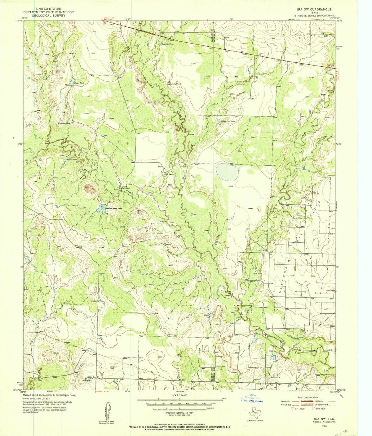 1951 Ira, TX - Texas - USGS Topographic Map
