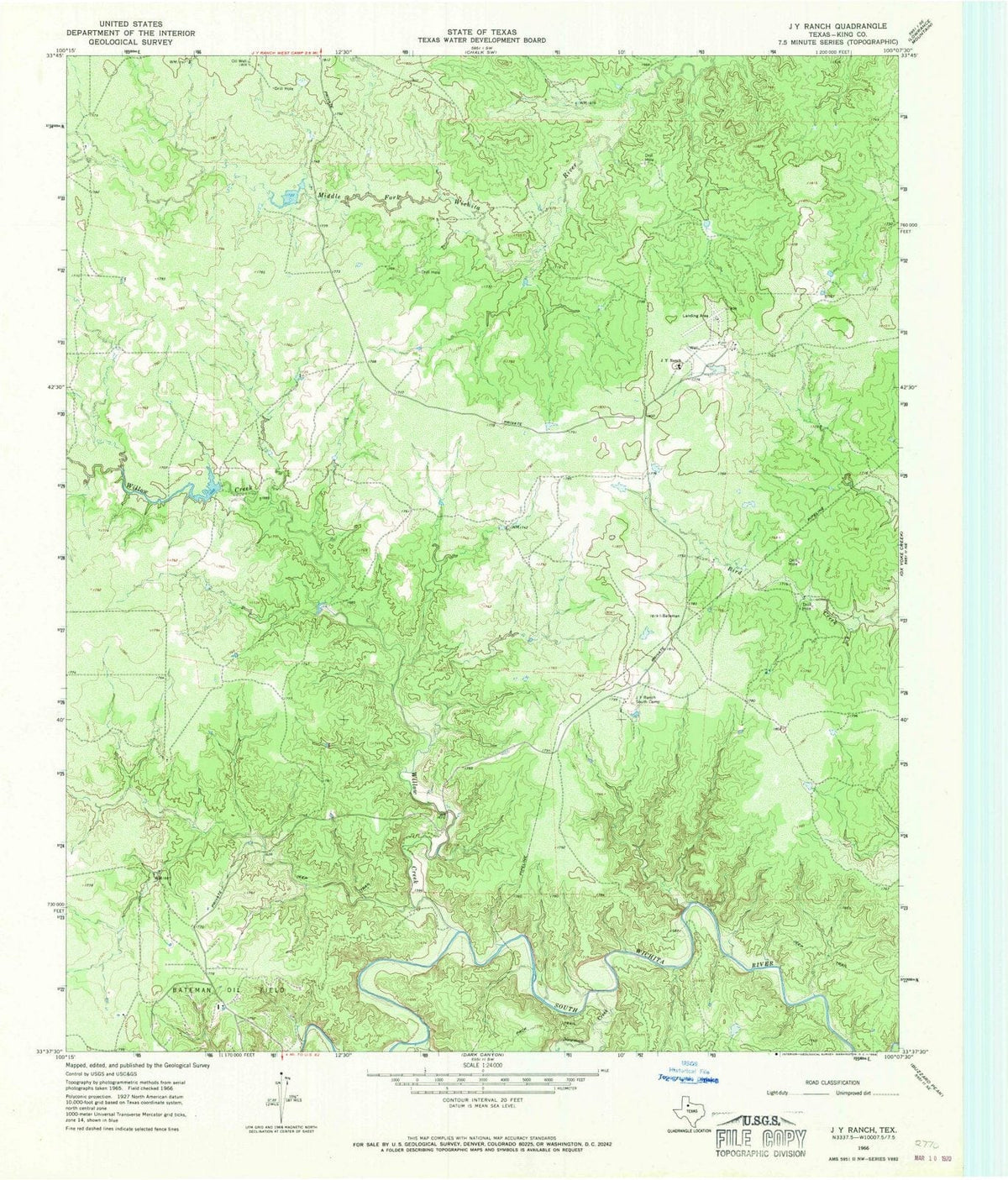 1966 J Y Ranch, TX - Texas - USGS Topographic Map