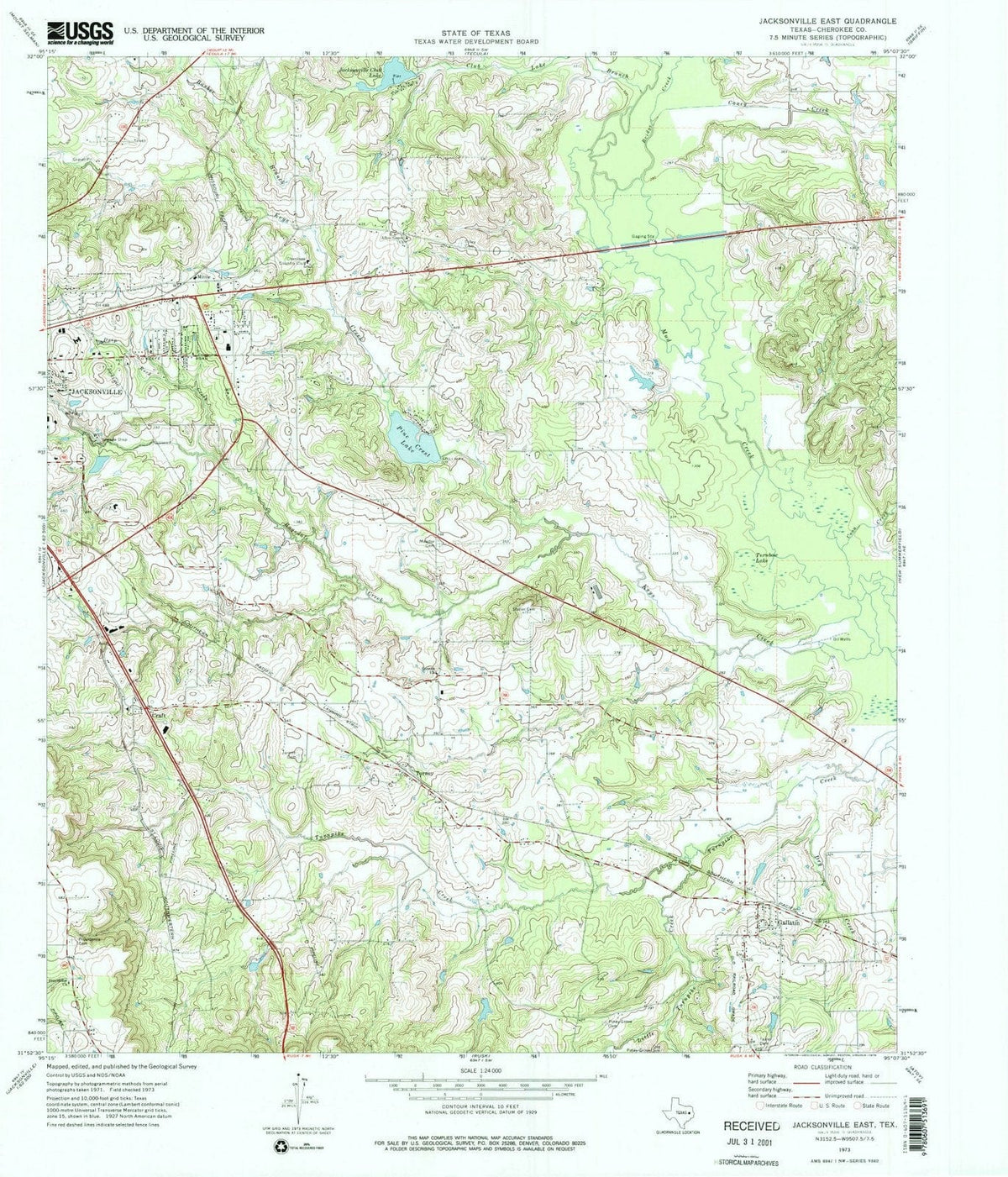 1973 Jacksonville, TX - Texas - USGS Topographic Map