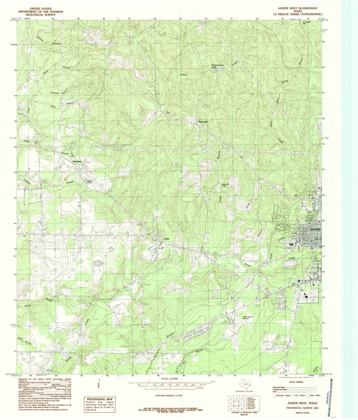 1984 Jasper West, TX - Texas - USGS Topographic Map