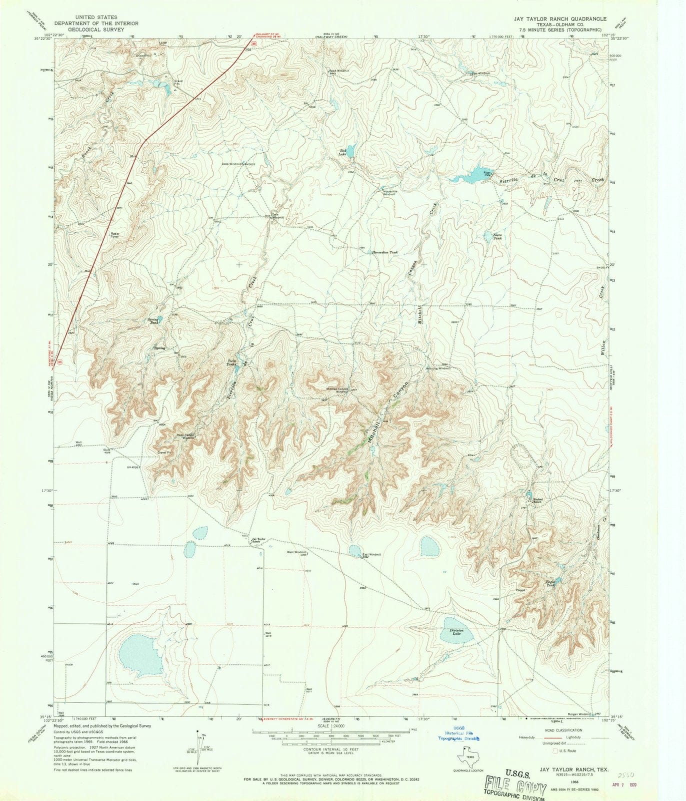 1966 Jay Taylor Ranch, TX - Texas - USGS Topographic Map