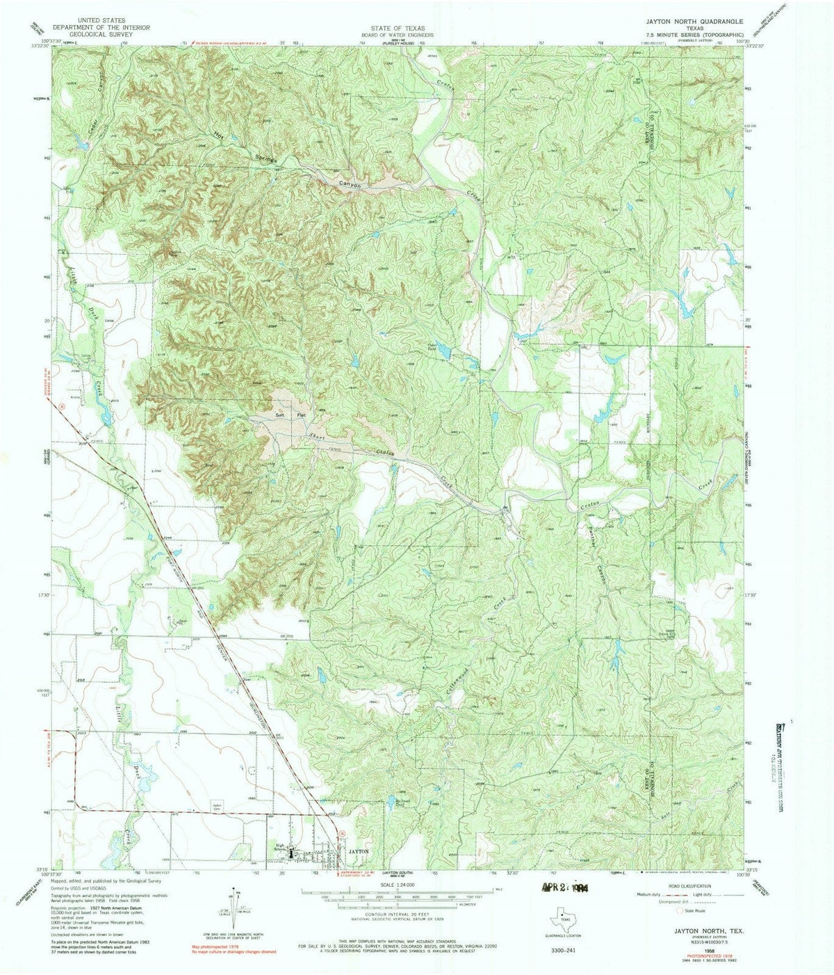 1958 Jayton North, TX - Texas - USGS Topographic Map
