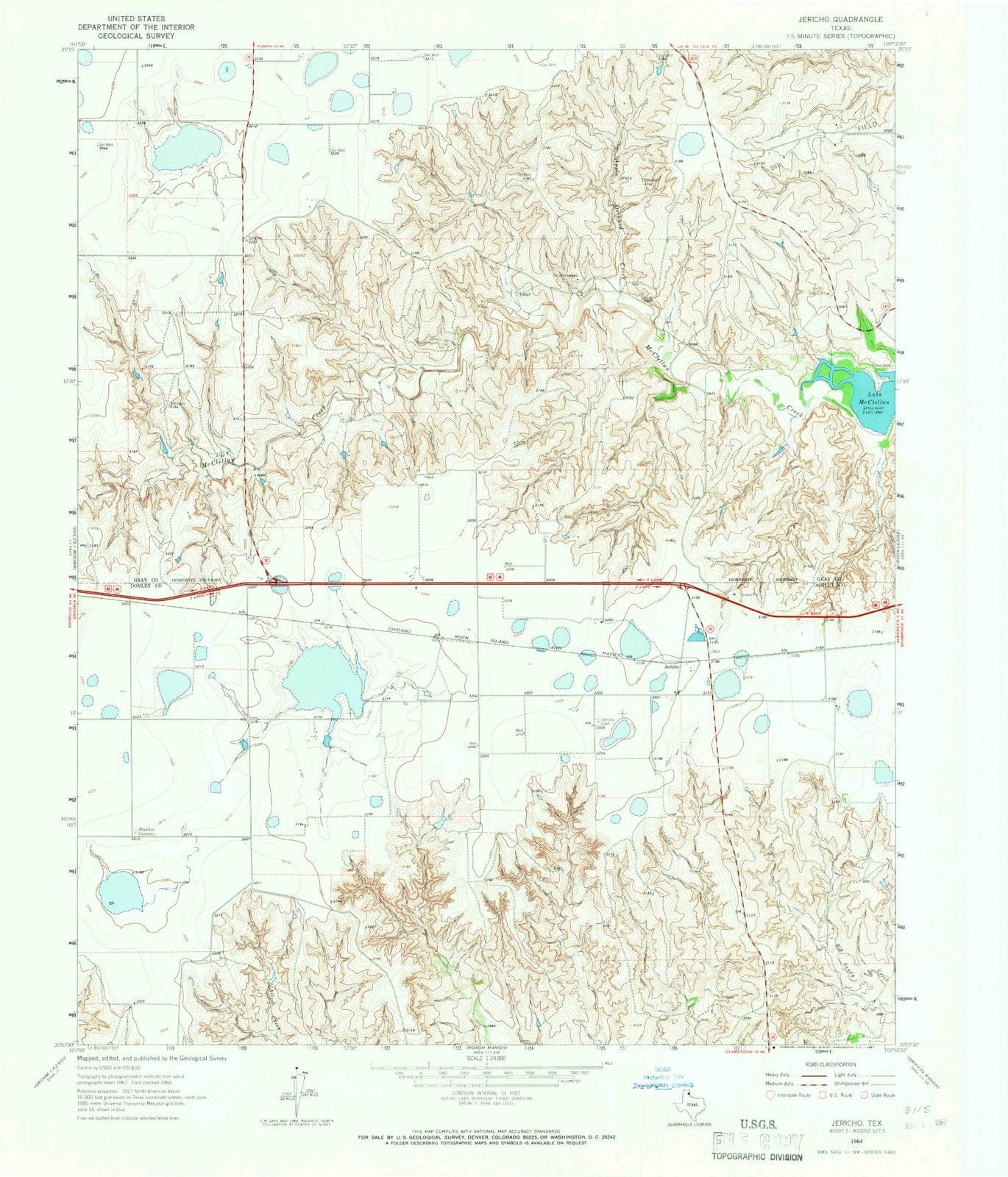1964 Jericho, TX - Texas - USGS Topographic Map