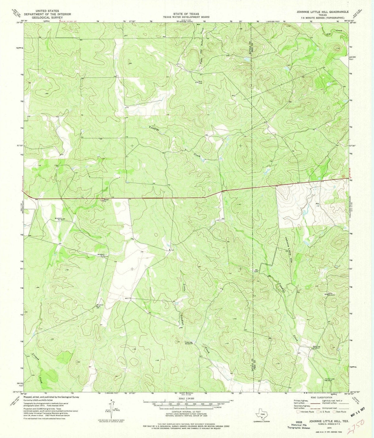 1974 Johnnie Little Hill, TX - Texas - USGS Topographic Map