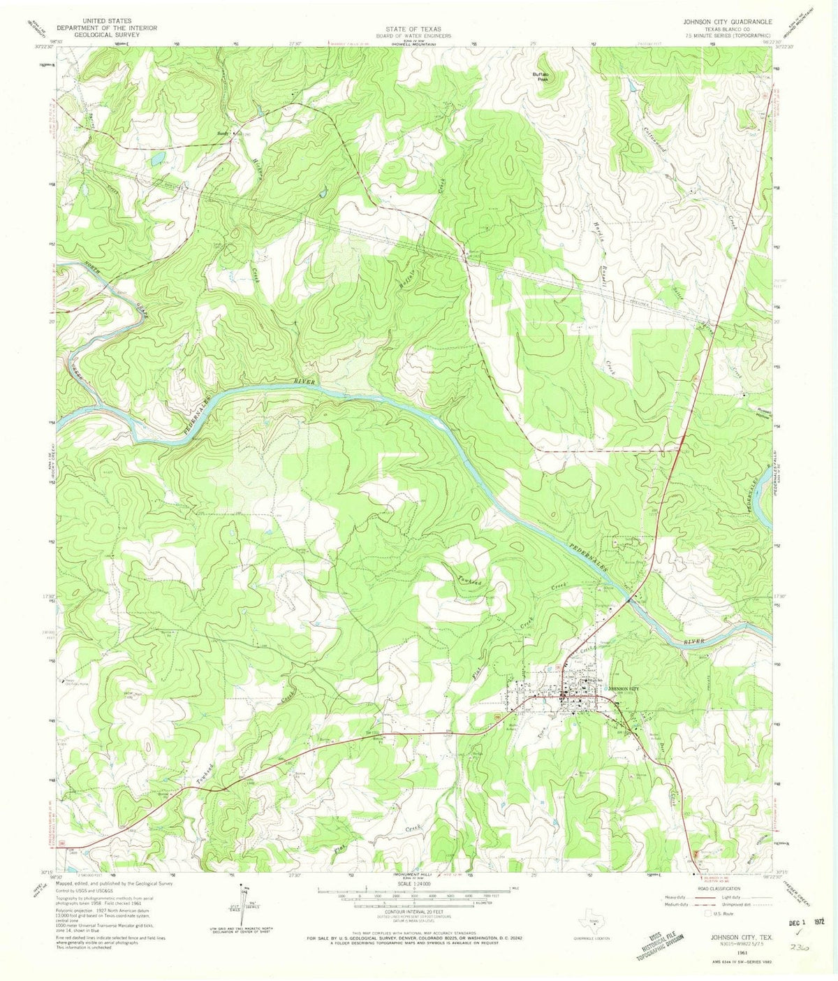 1961 Johnson City, TX - Texas - USGS Topographic Map