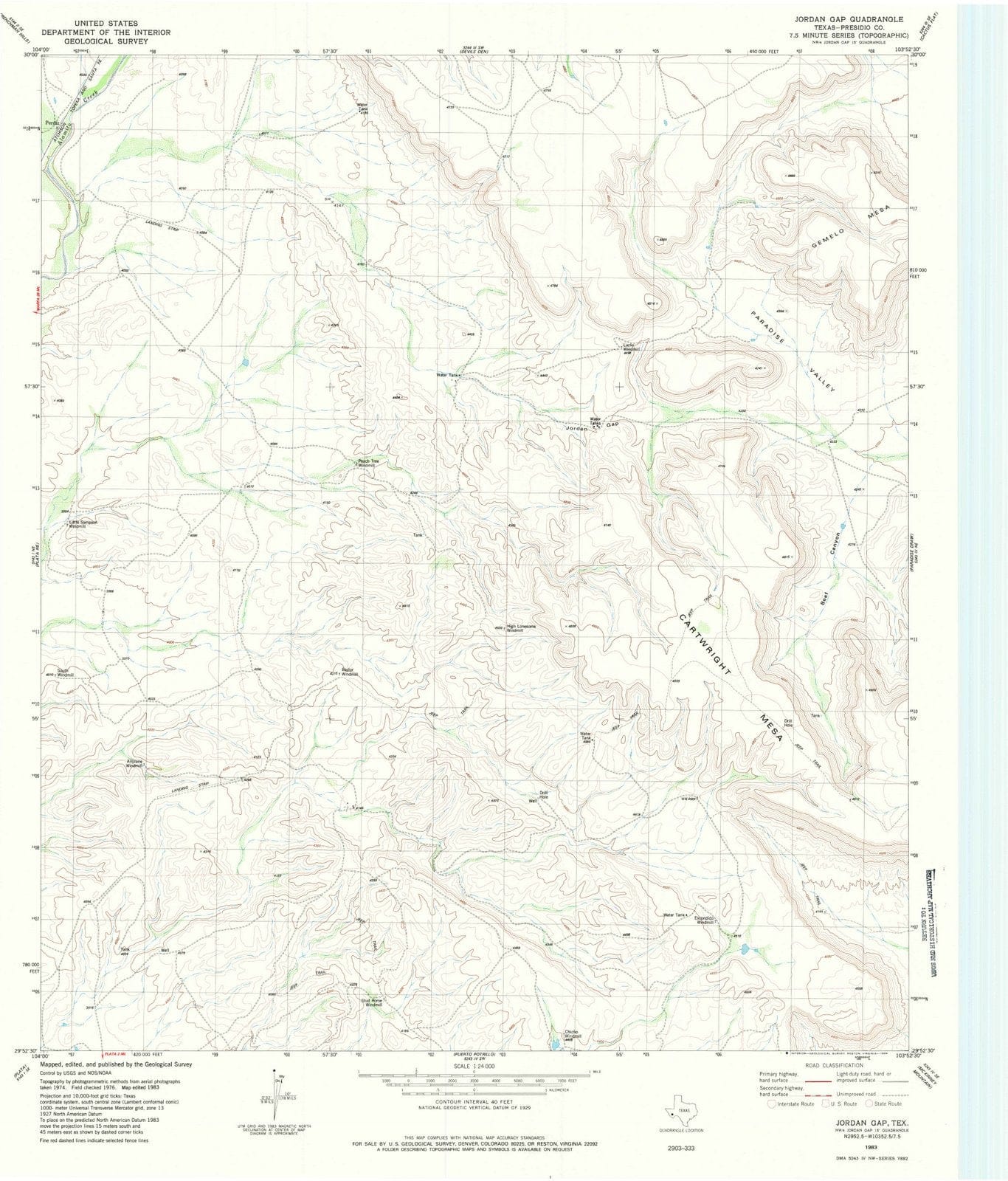 1983 Jordan Gap, TX - Texas - USGS Topographic Map