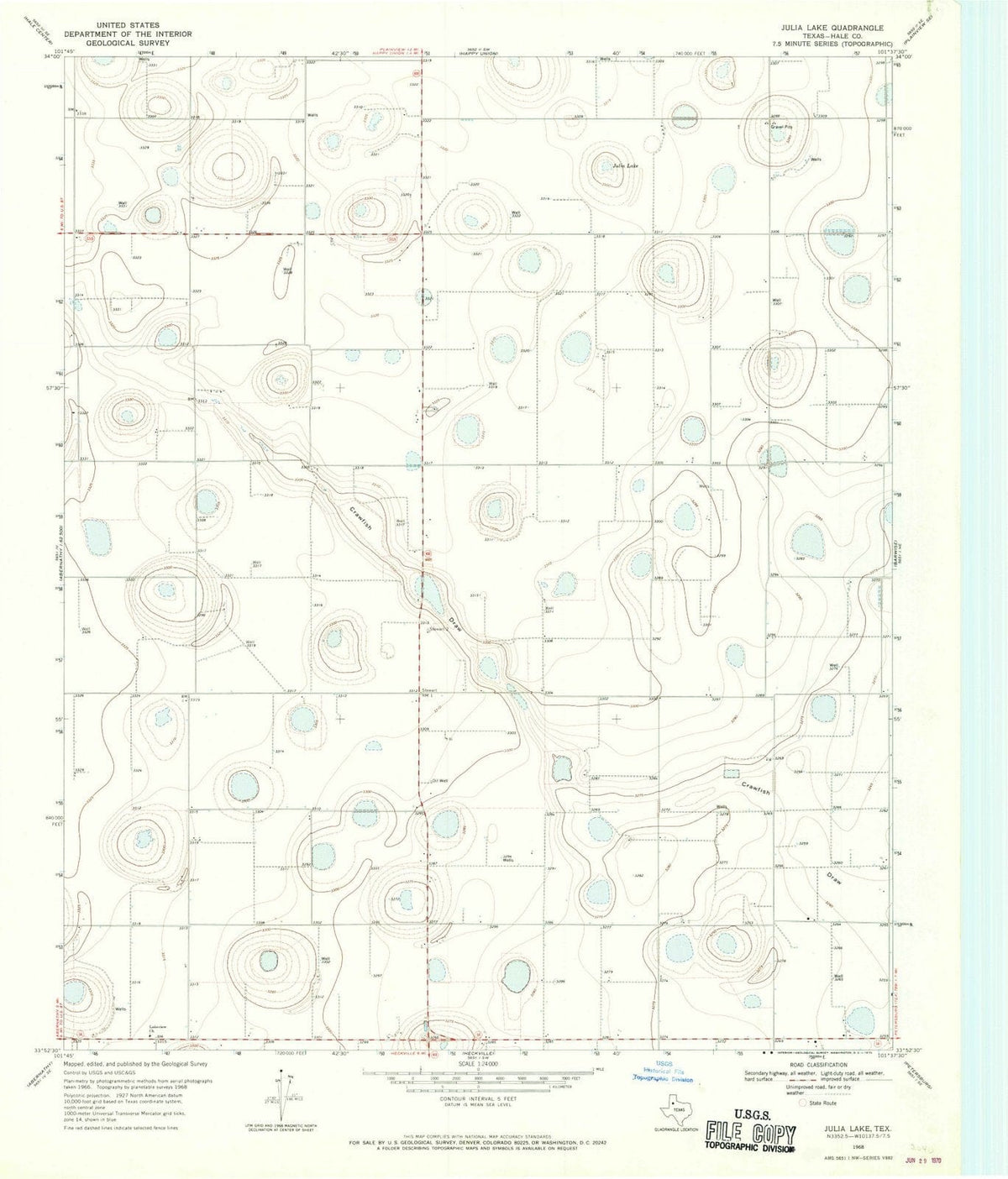 1968 Julia Lake, TX - Texas - USGS Topographic Map