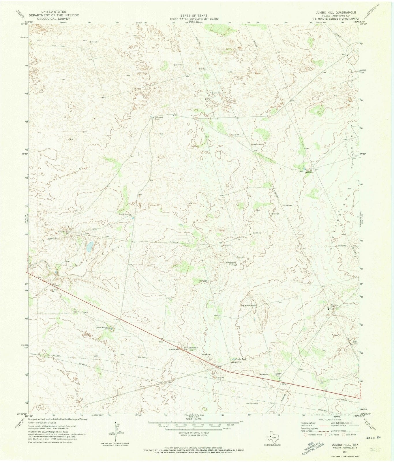 1971 Jumbo Hill, TX - Texas - USGS Topographic Map