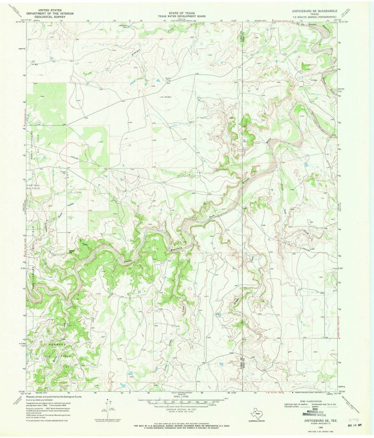 1969 Justiceburg, TX - Texas - USGS Topographic Map v2
