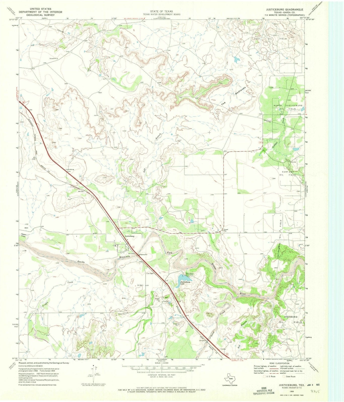 1969 Justiceburg, TX - Texas - USGS Topographic Map v3
