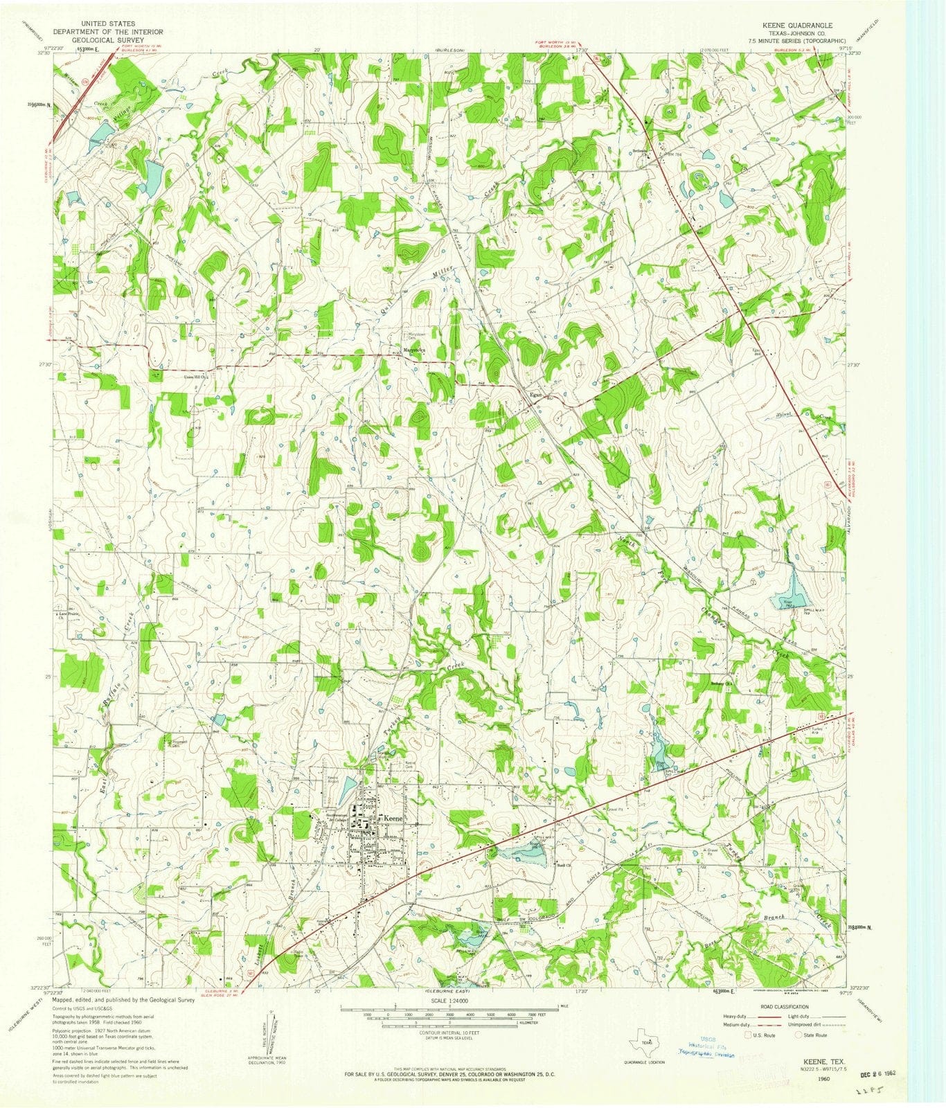 1960 Keene, TX - Texas - USGS Topographic Map