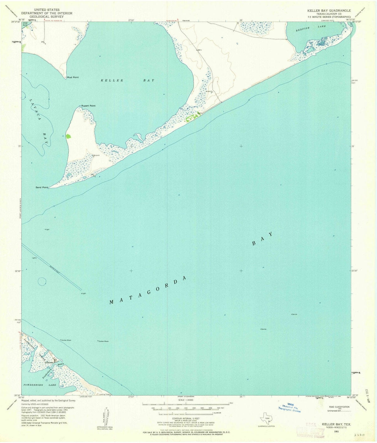 1951 Keller Bay, TX - Texas - USGS Topographic Map