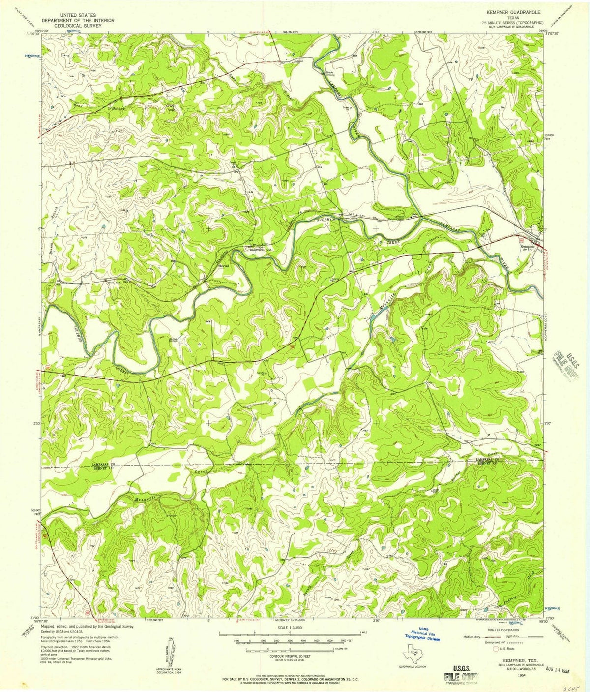 1954 Kempner, TX - Texas - USGS Topographic Map