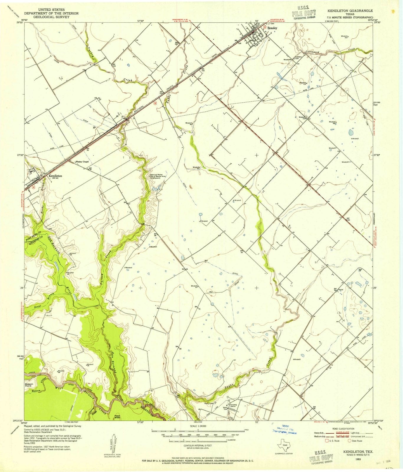 1953 Kendleton, TX - Texas - USGS Topographic Map