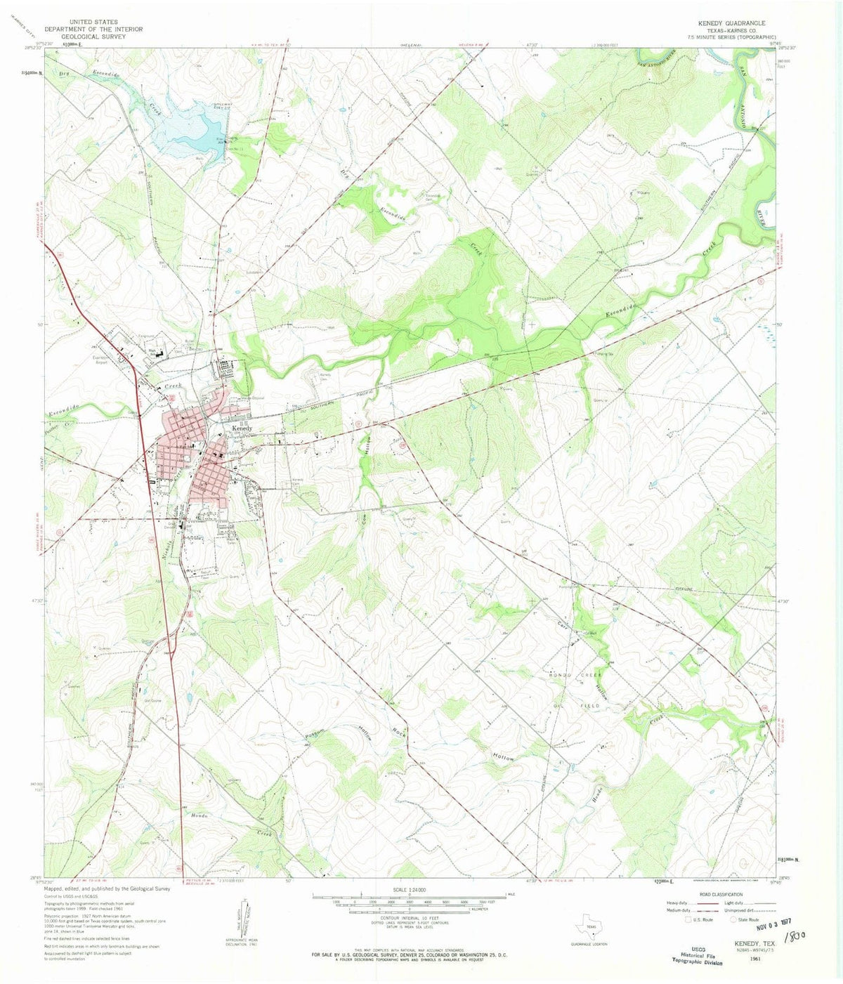 1961 Kenedy, TX - Texas - USGS Topographic Map