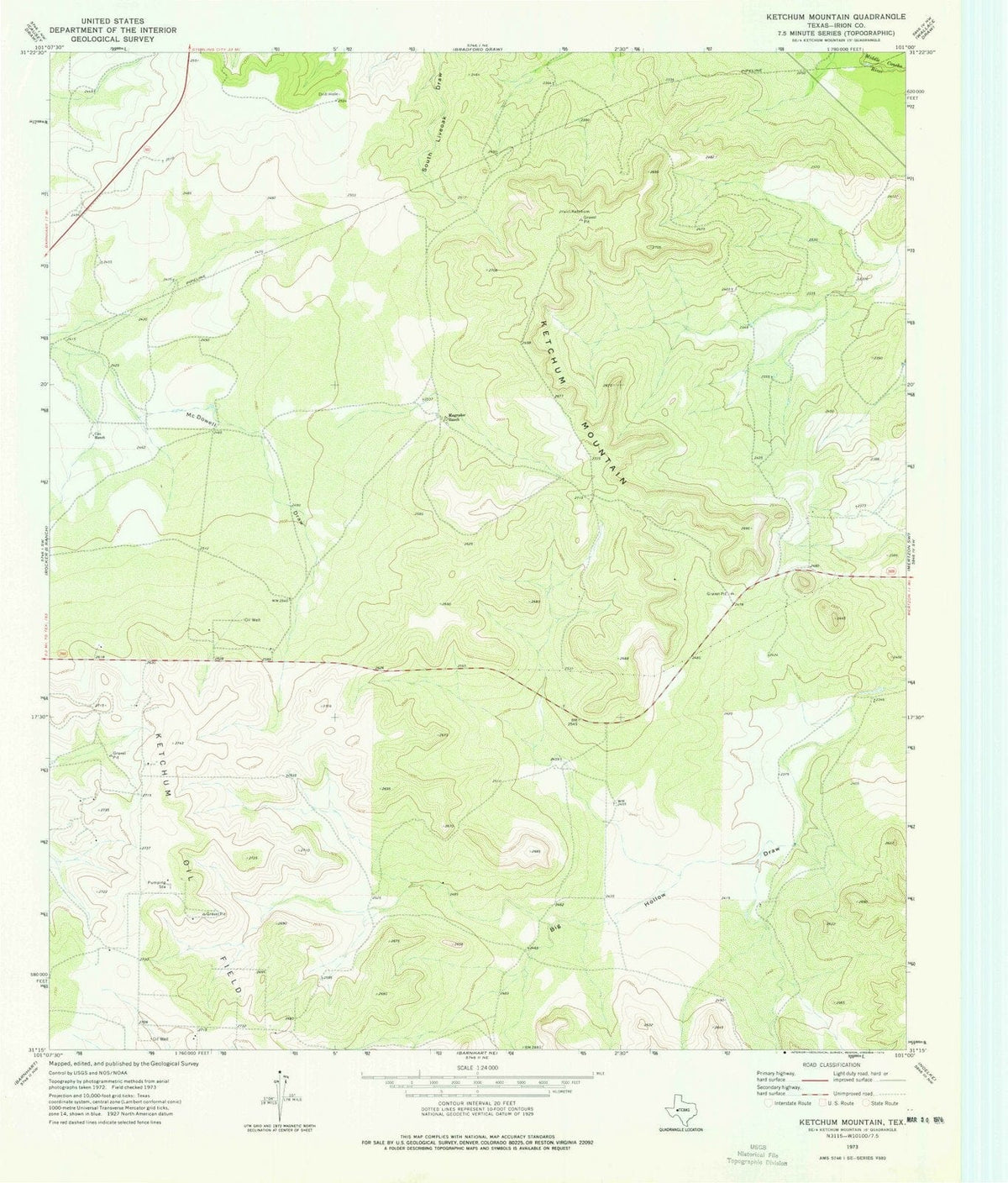 1973 Ketchum Mountain, TX - Texas - USGS Topographic Map