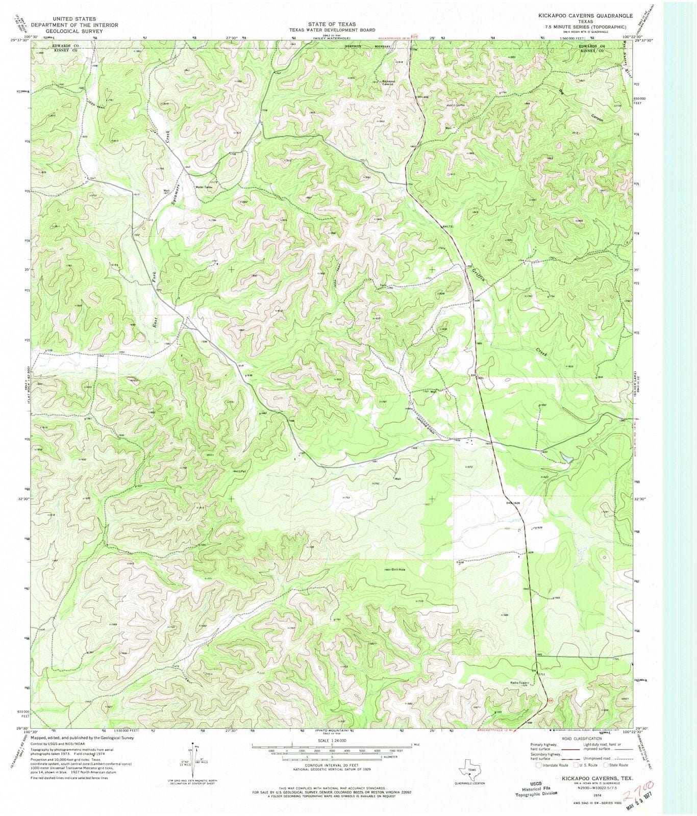 1974 Kickapoo Caverns, TX - Texas - USGS Topographic Map