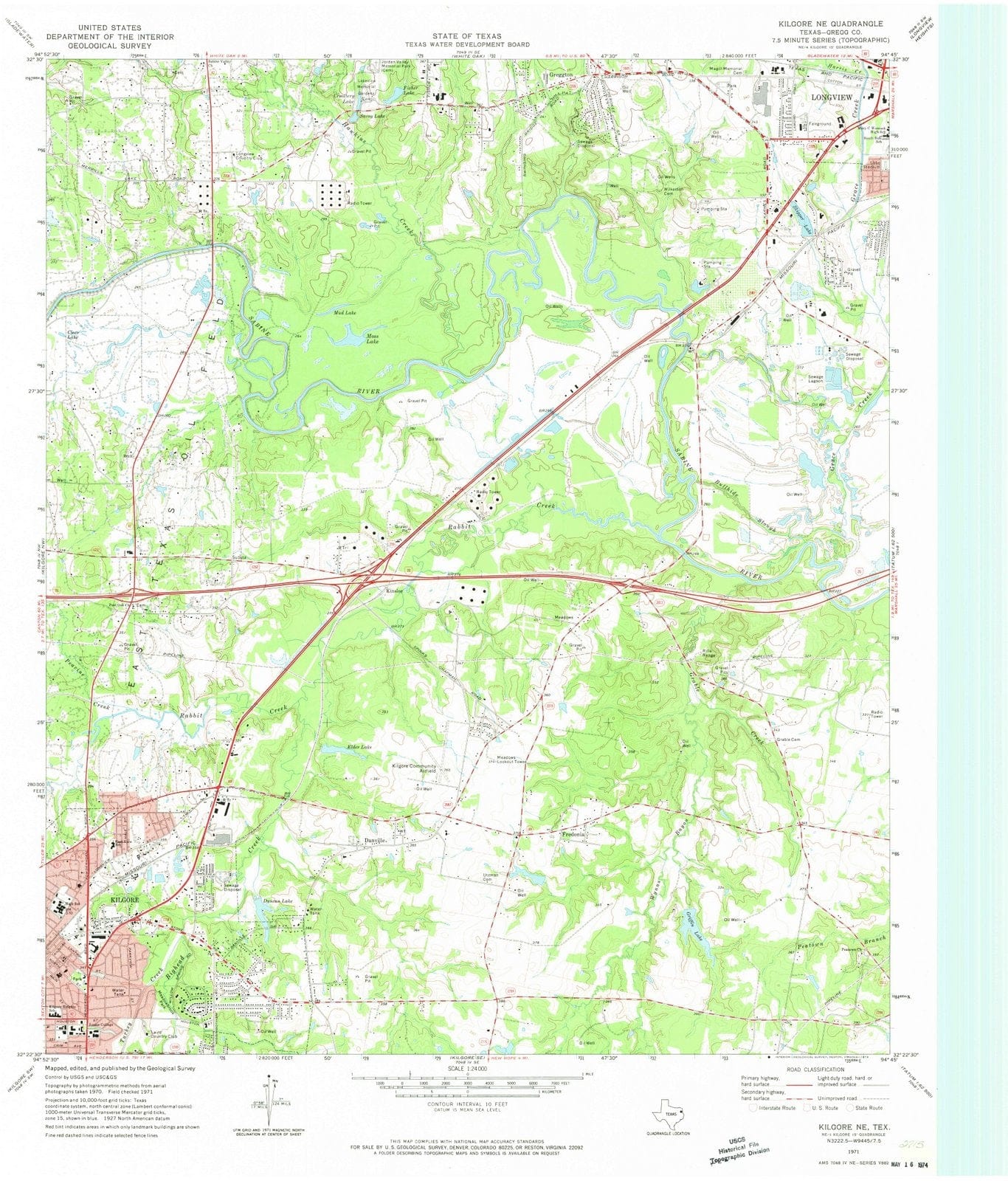 1971 Kilgore, TX - Texas - USGS Topographic Map