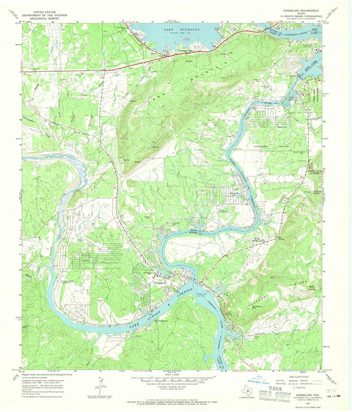 1967 Kingsland, TX - Texas - USGS Topographic Map