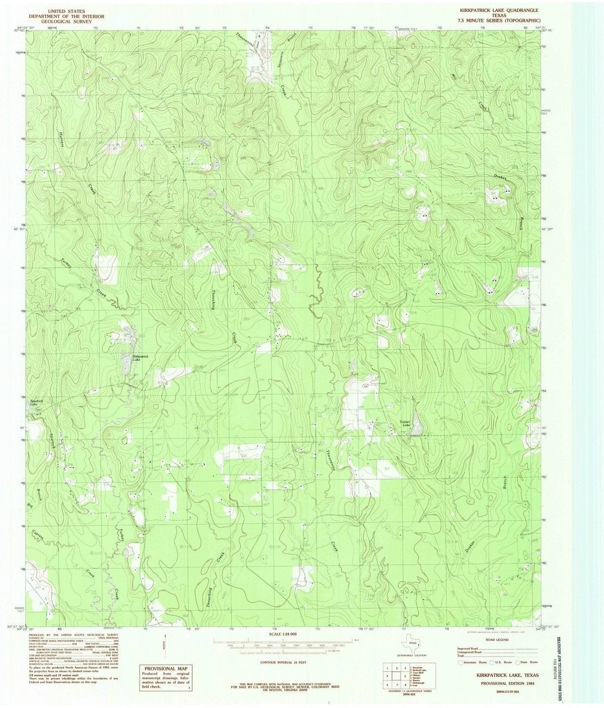 1984 Kirkpatrick Lake, TX - Texas - USGS Topographic Map