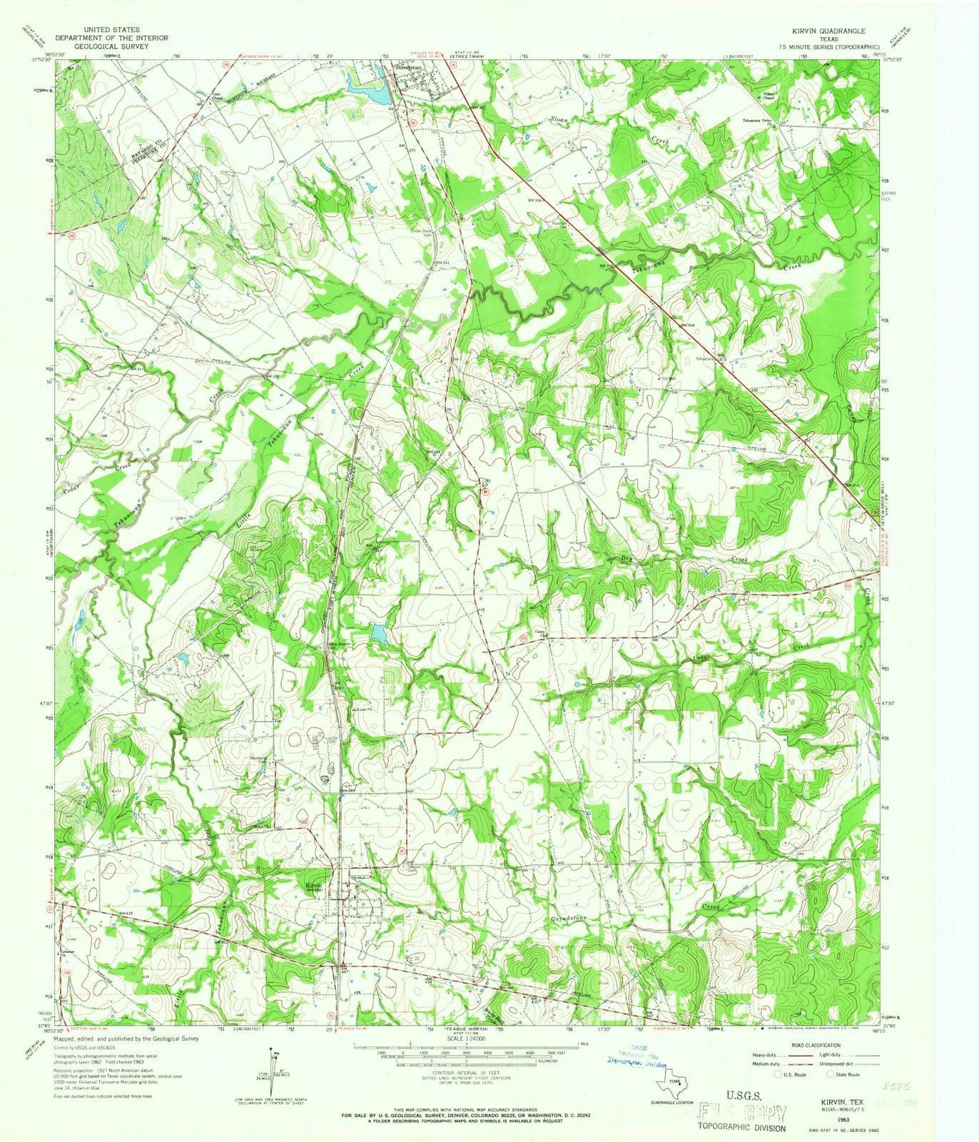 1963 Kirvin, TX - Texas - USGS Topographic Map