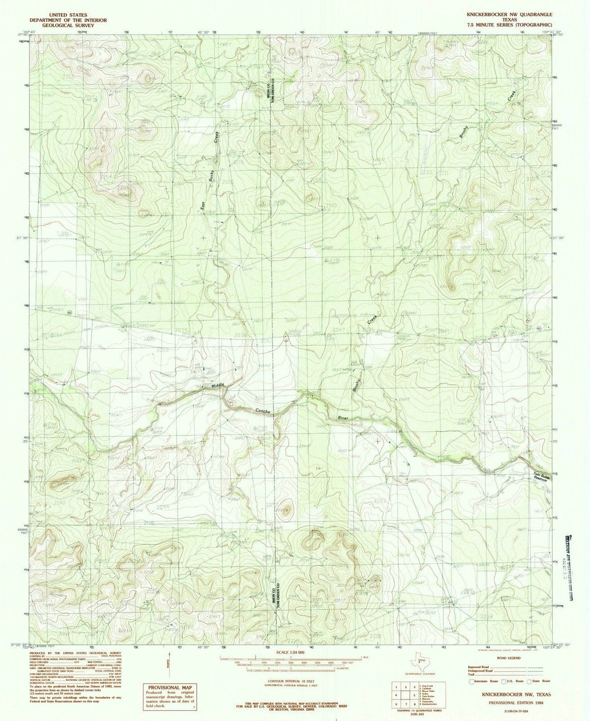 1984 Knickerbocker, TX - Texas - USGS Topographic Map