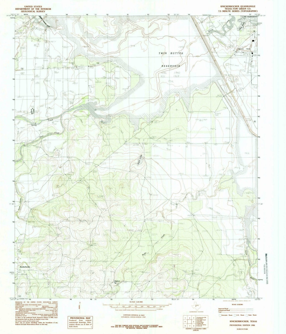 1984 Knickerbocker, TX - Texas - USGS Topographic Map v2