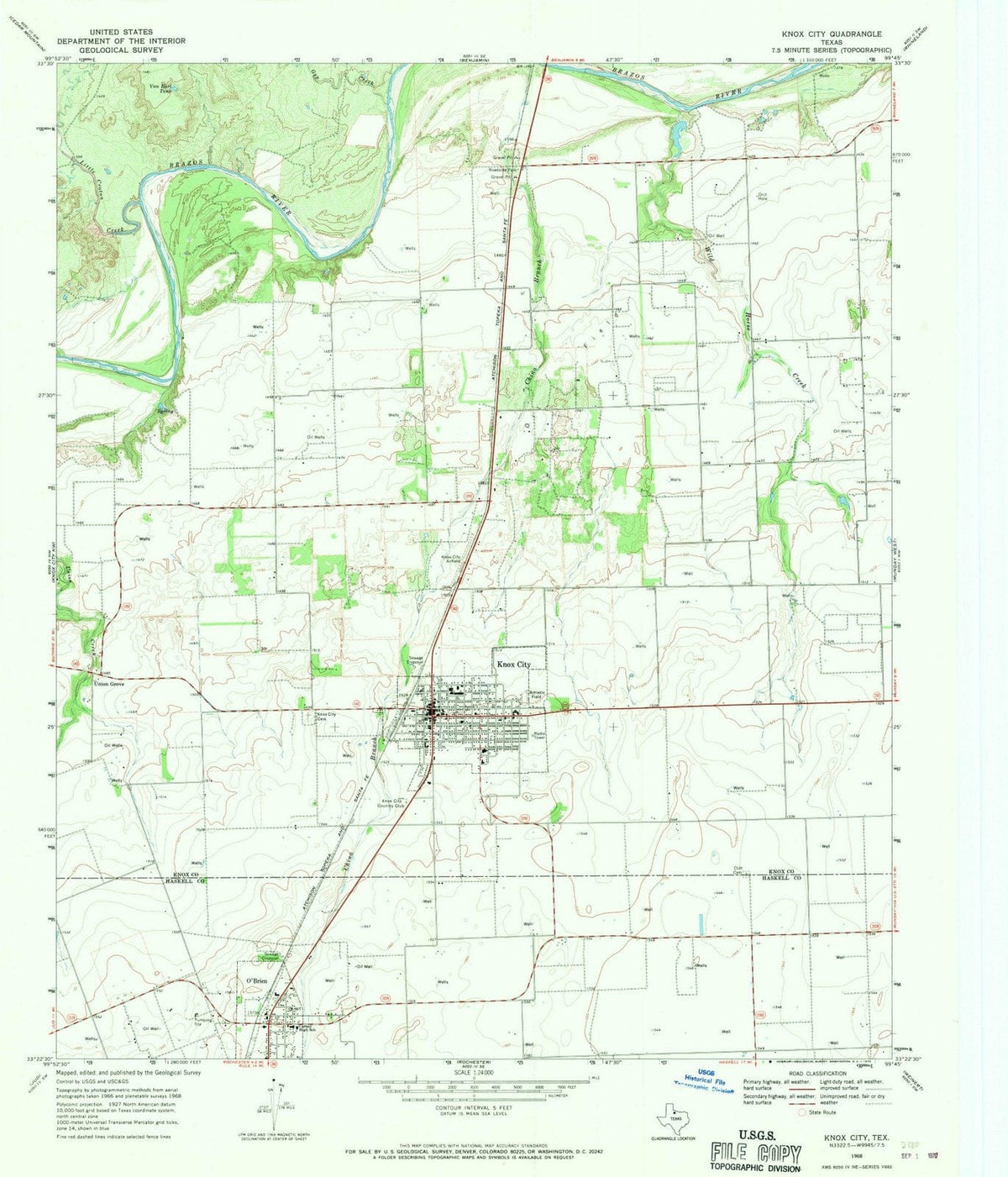 1968 Knox City, TX - Texas - USGS Topographic Map