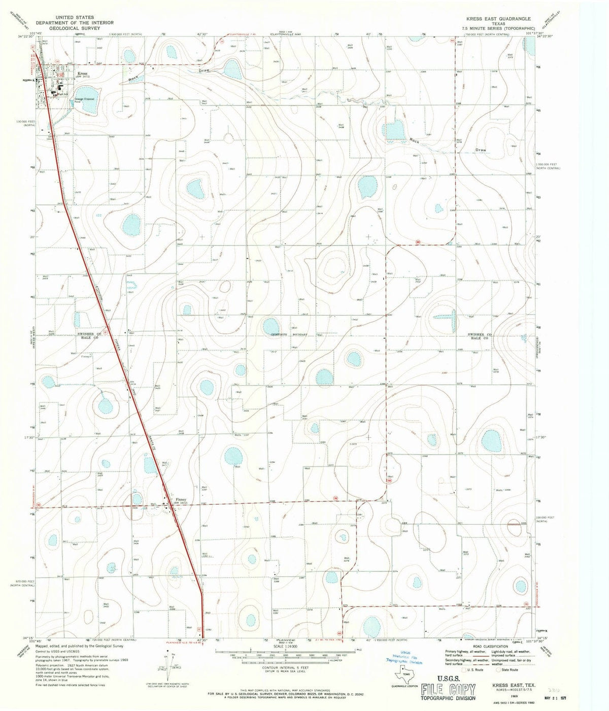 1969 Kress East, TX - Texas - USGS Topographic Map