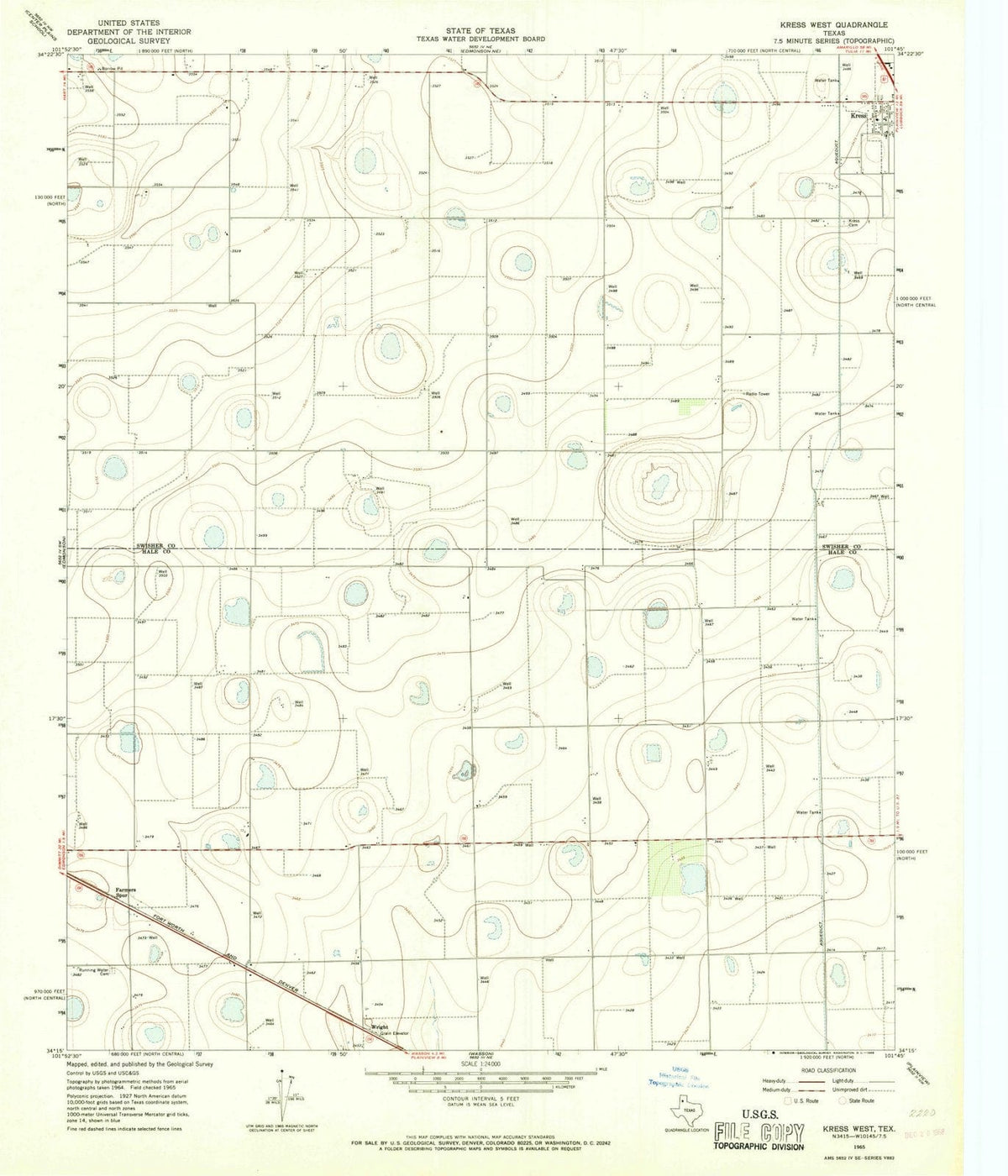 1965 Kress West, TX - Texas - USGS Topographic Map