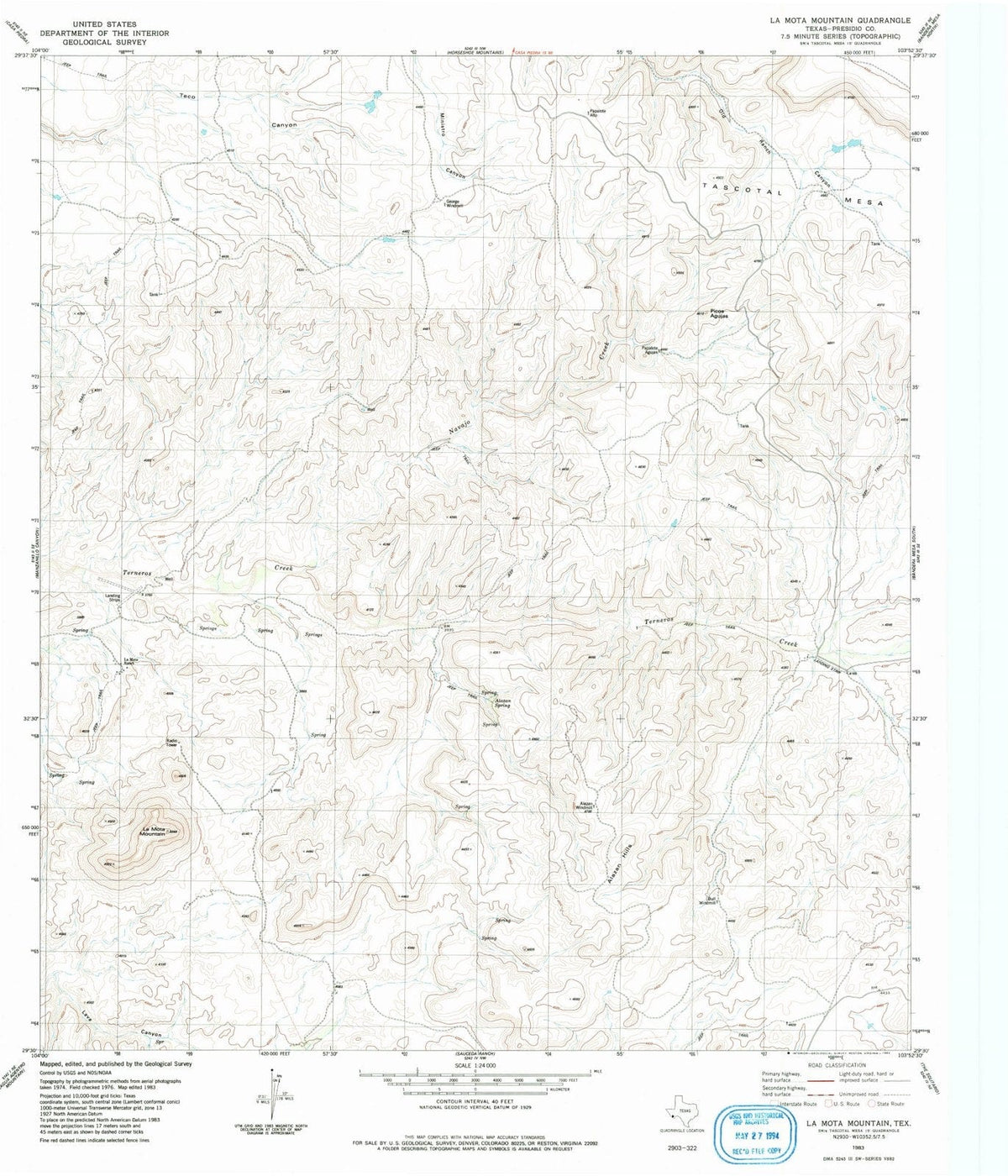 1983 La Mota Mountain, TX - Texas - USGS Topographic Map