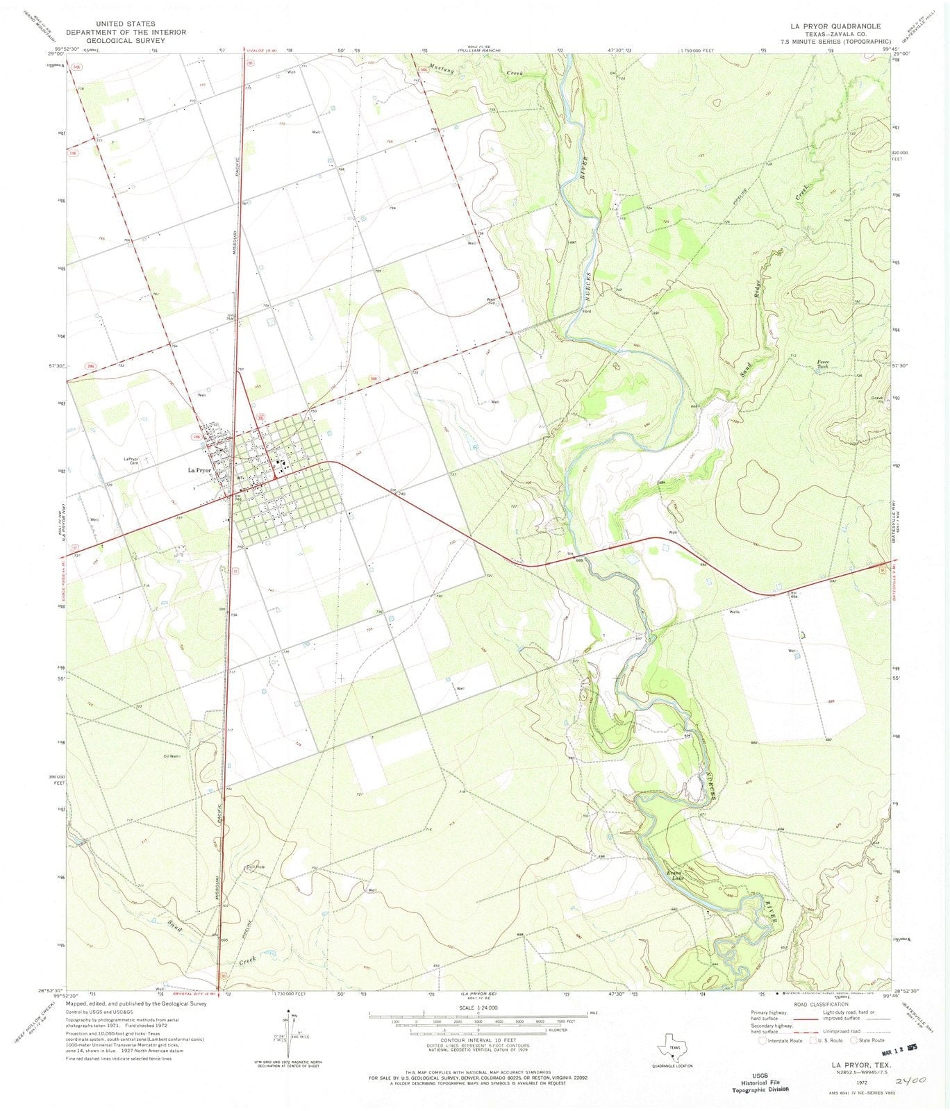 1972 La Pryor, TX - Texas - USGS Topographic Map v3