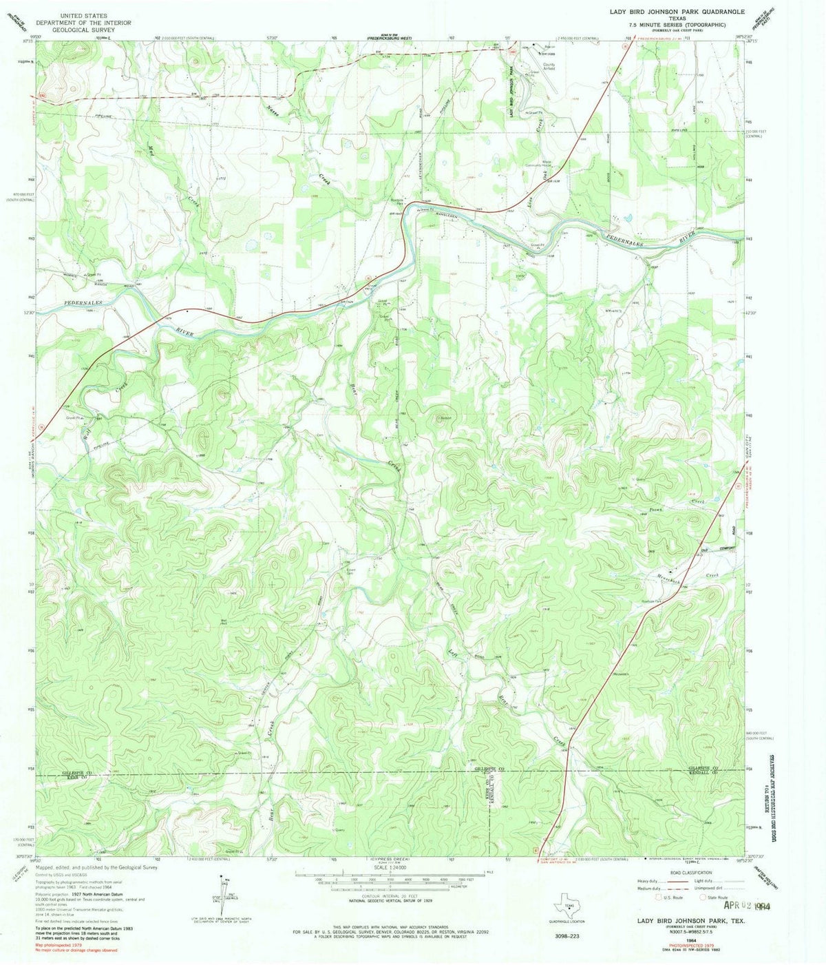 1964 Lady Bird Johnson Park, TX - Texas - USGS Topographic Map