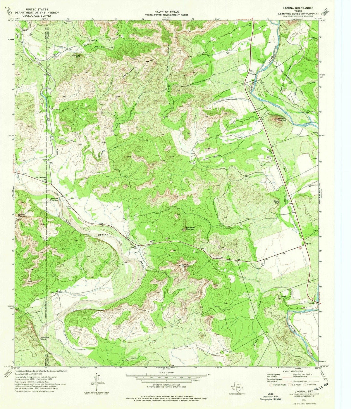 1974 Laguna, TX - Texas - USGS Topographic Map