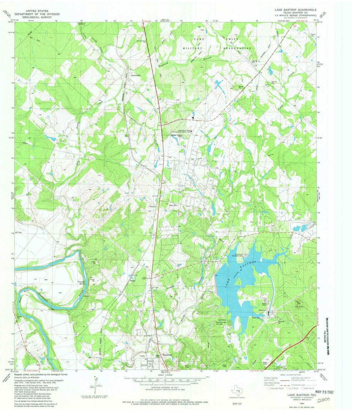 1982 Lake Bastrop, TX - Texas - USGS Topographic Map