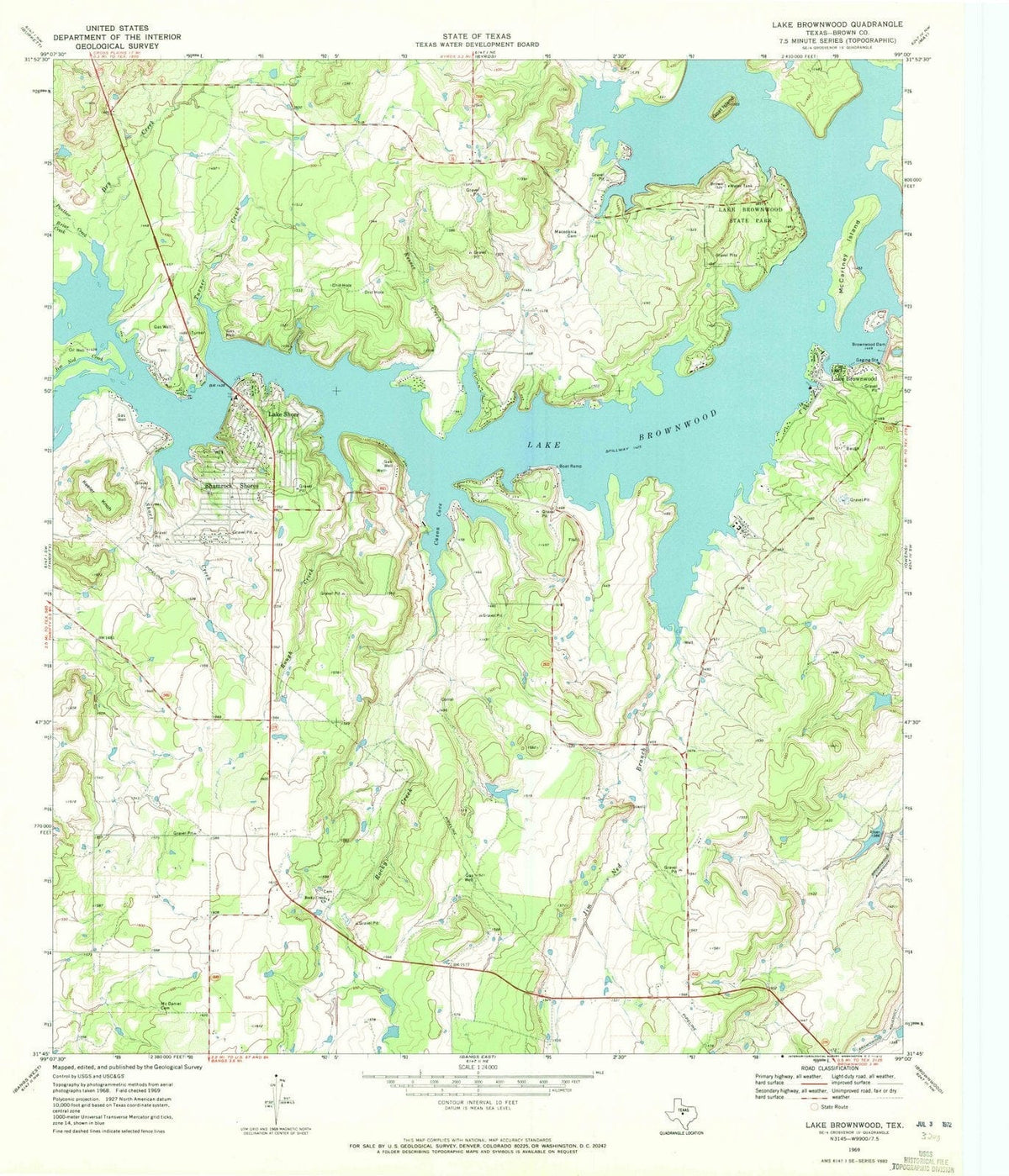 1969 Lake Brownwood, TX - Texas - USGS Topographic Map