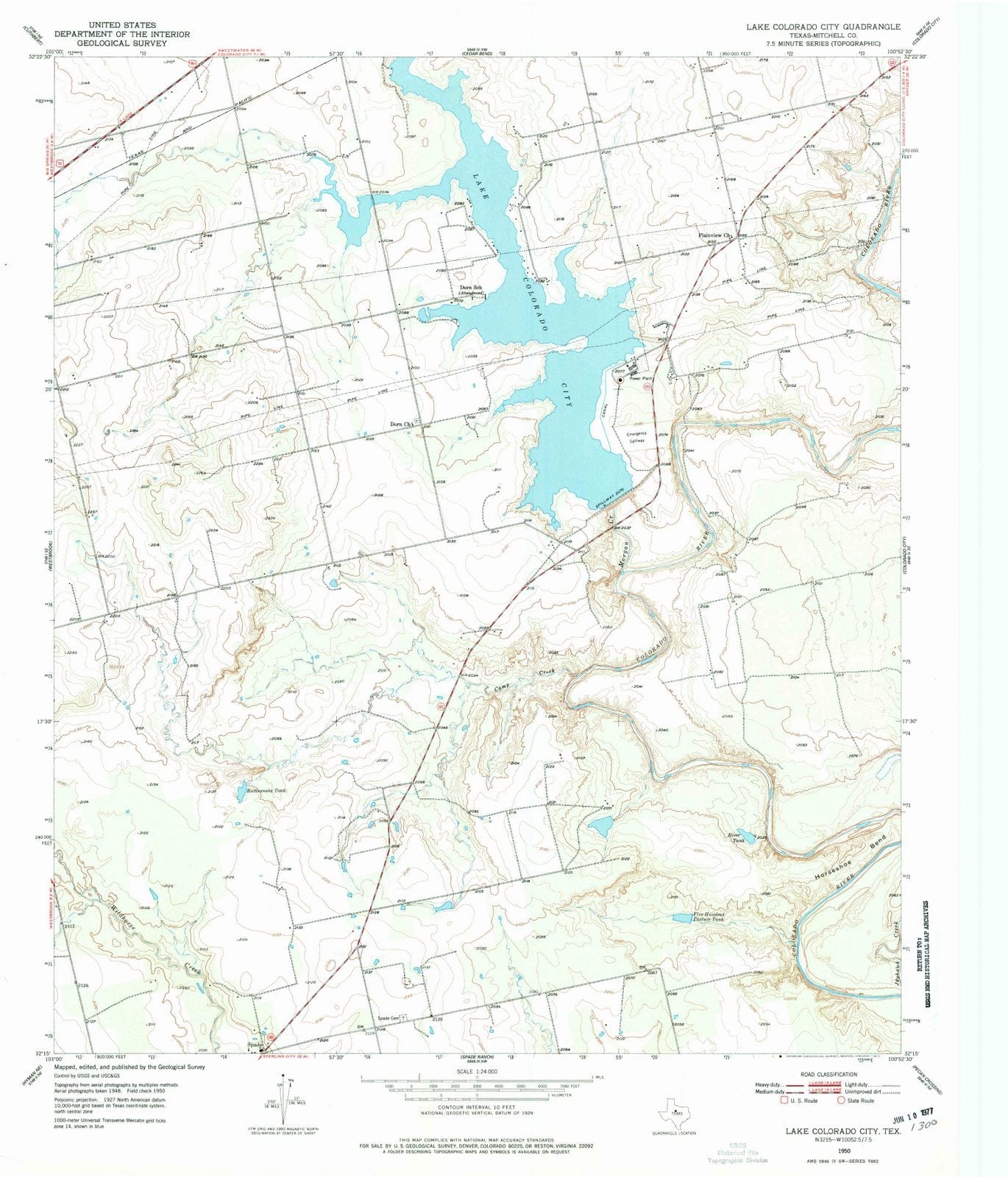 1950 Lake Colorado City, TX - Texas - USGS Topographic Map