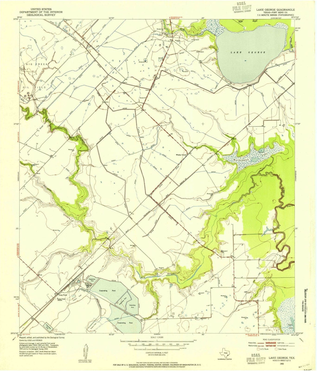 1953 Lake George, TX - Texas - USGS Topographic Map