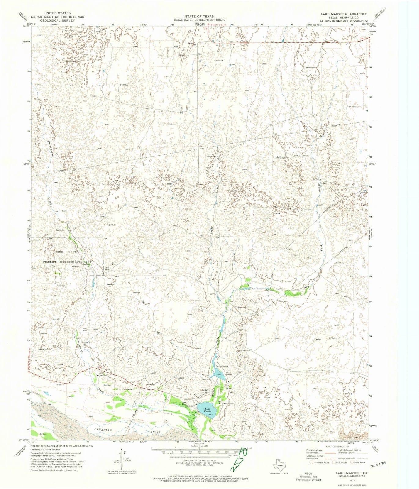 1972 Lake Marvin, TX - Texas - USGS Topographic Map