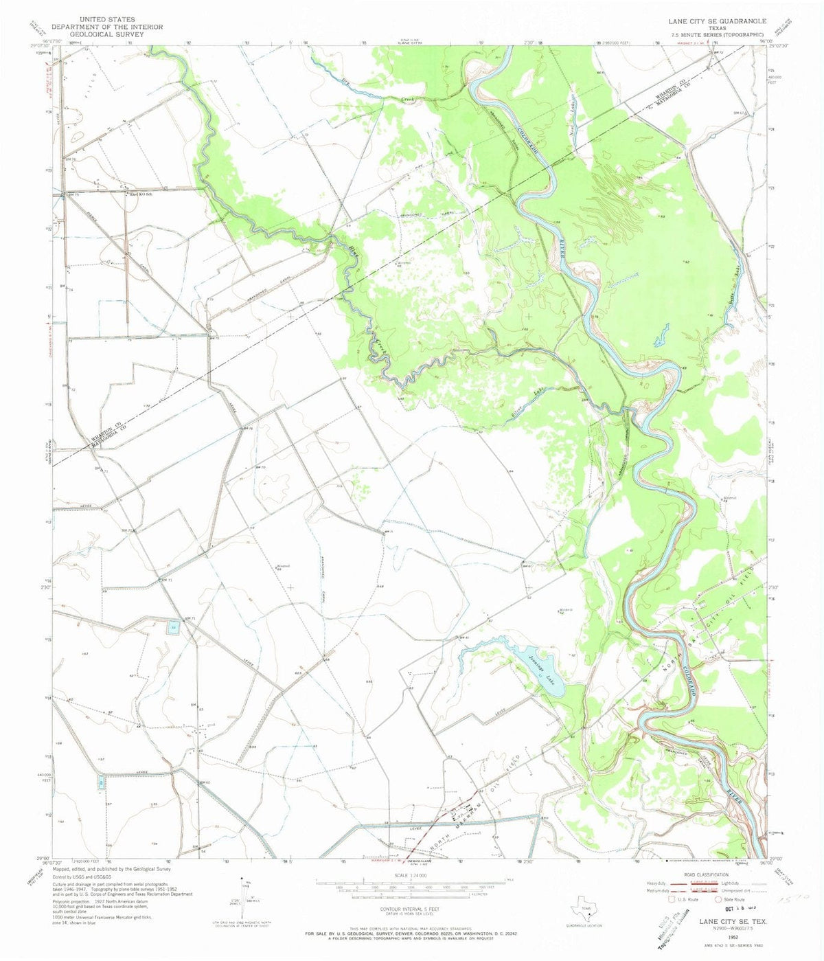 1952 Lane City, TX - Texas - USGS Topographic Map