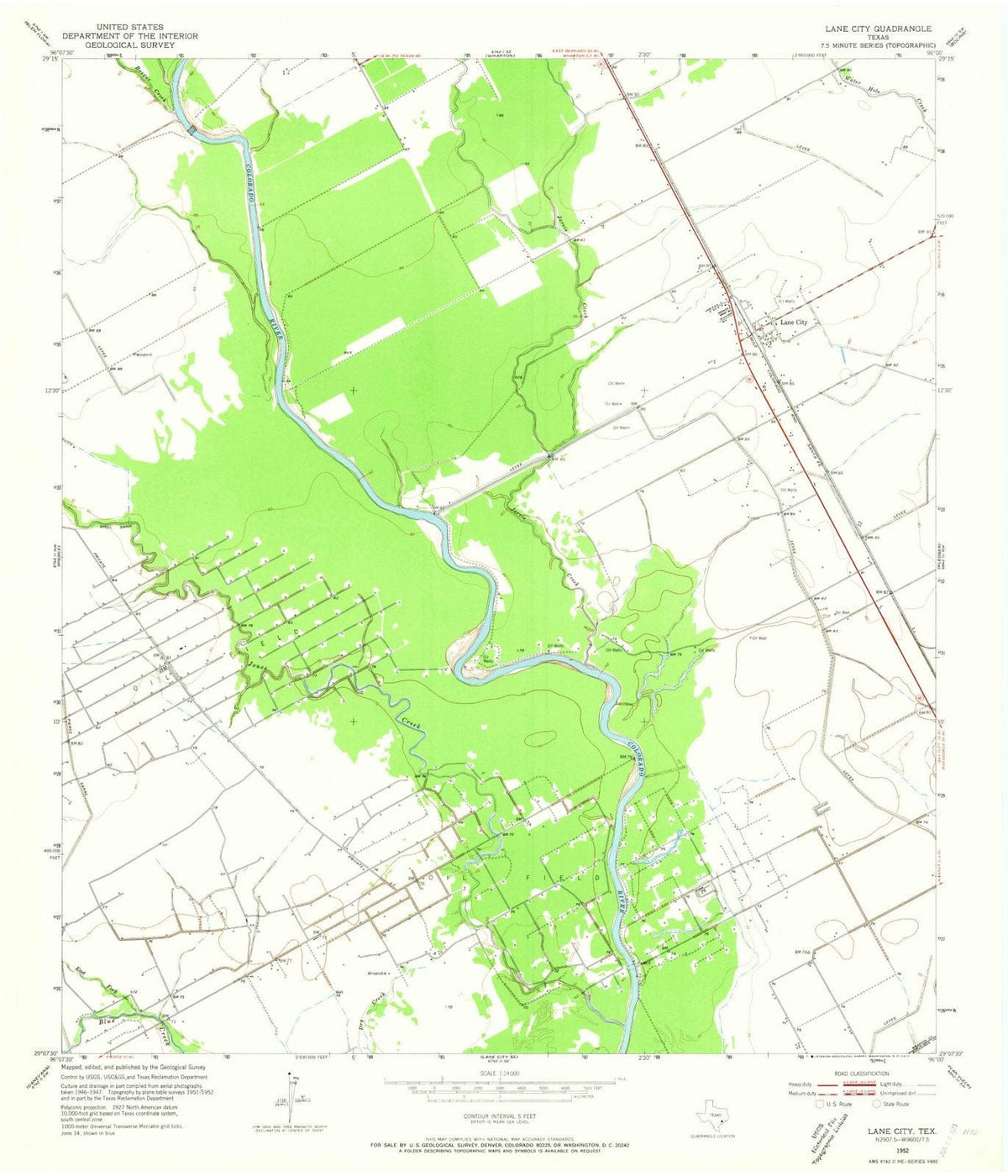 1952 Lane City, TX - Texas - USGS Topographic Map v2