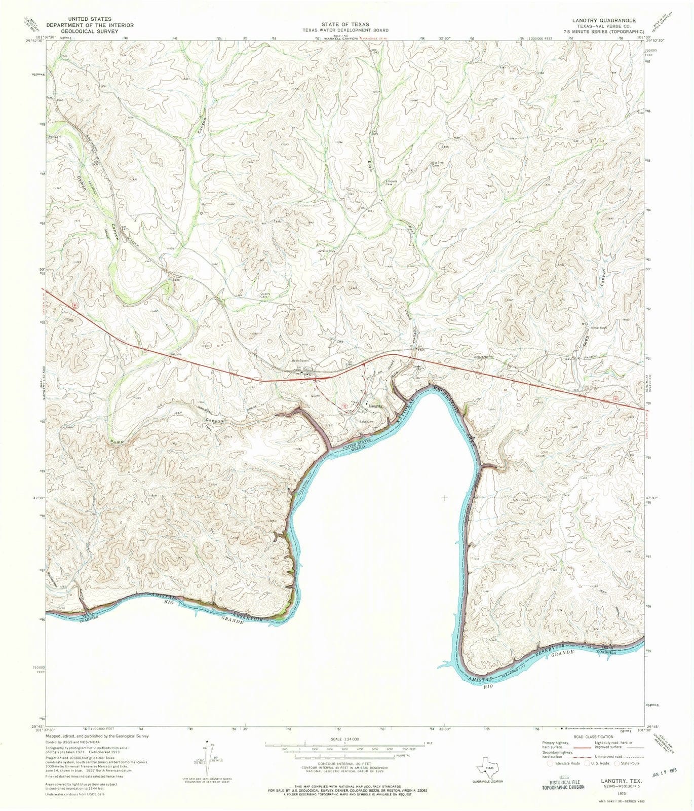 1973 Langtry, TX - Texas - USGS Topographic Map