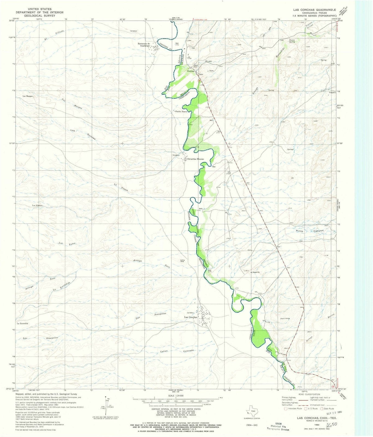 1980 Las Conchas, TX - Texas - USGS Topographic Map