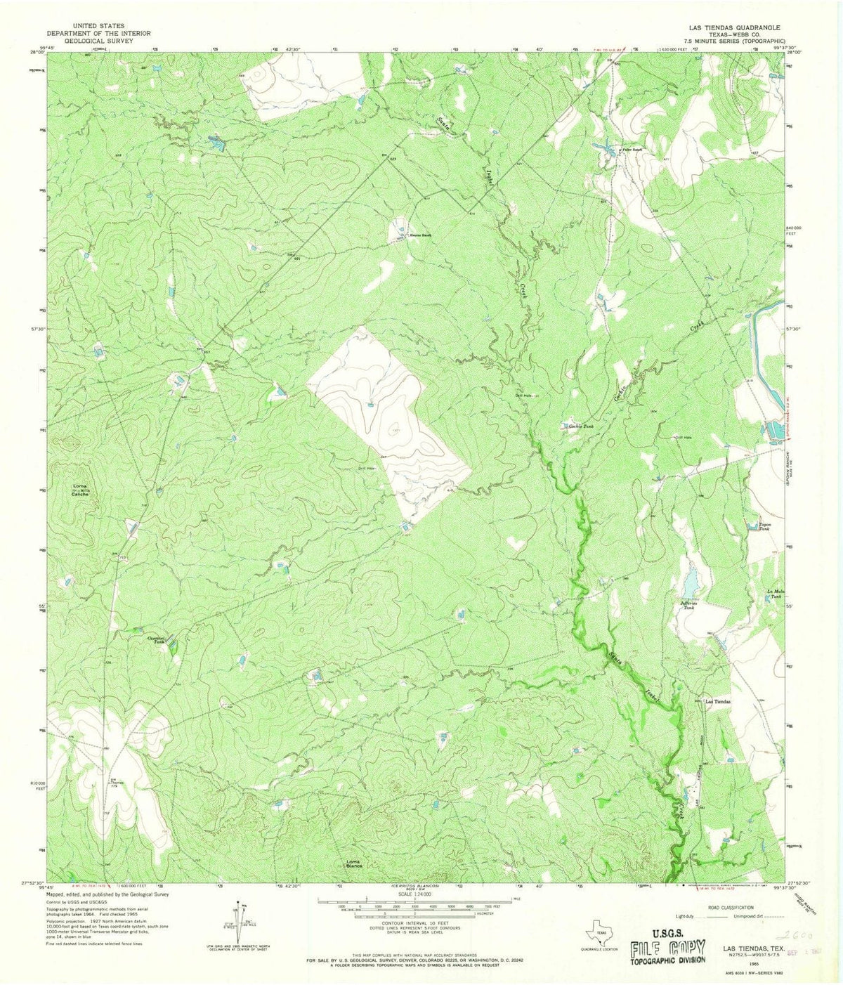 1965 Las Tiendas, TX - Texas - USGS Topographic Map