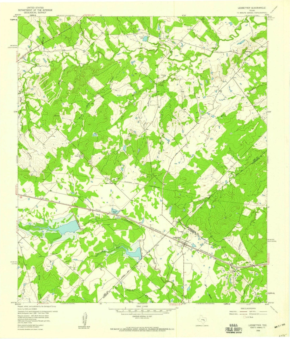 1958 Ledbetter, TX - Texas - USGS Topographic Map