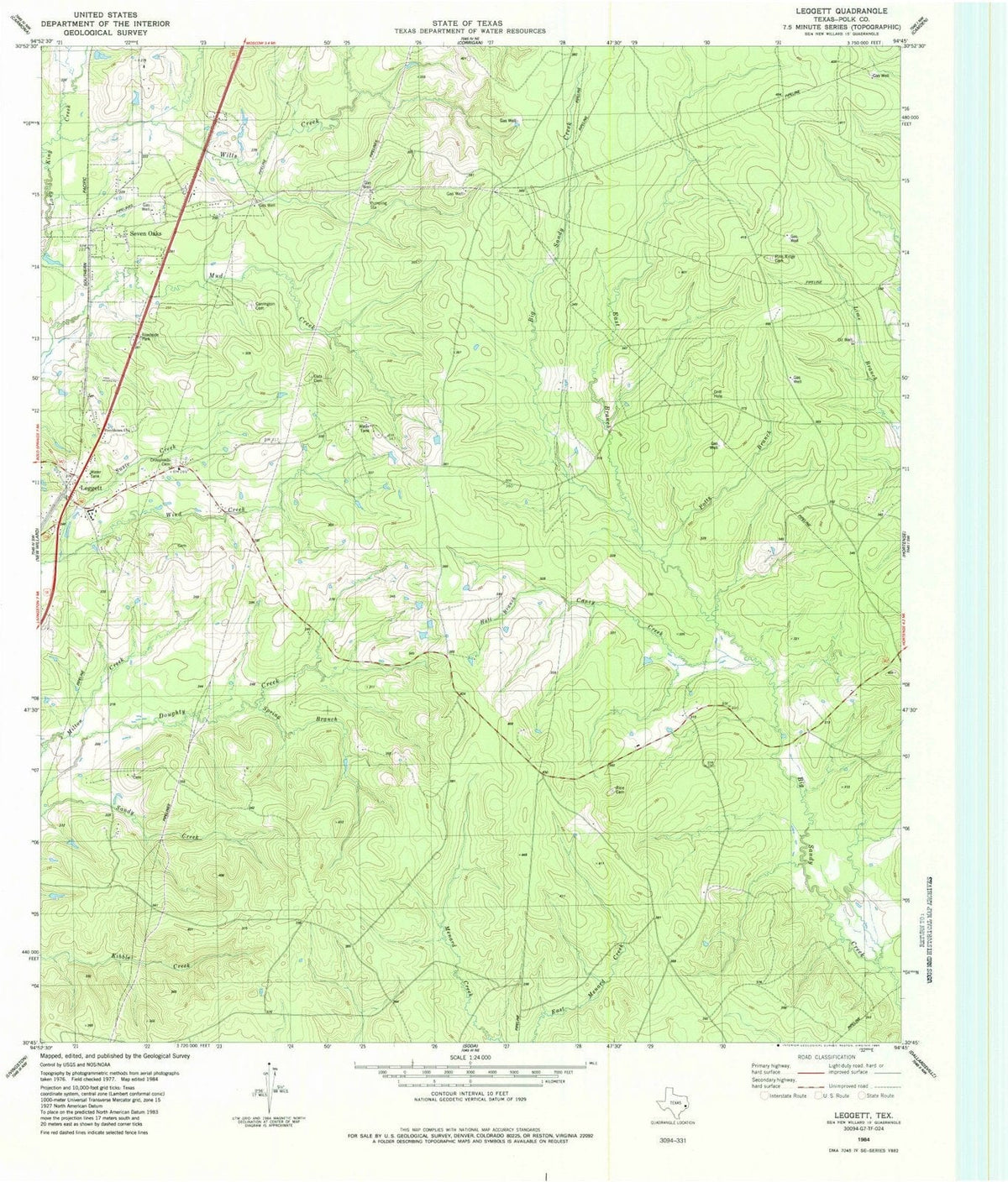 1984 Leggett, TX - Texas - USGS Topographic Map