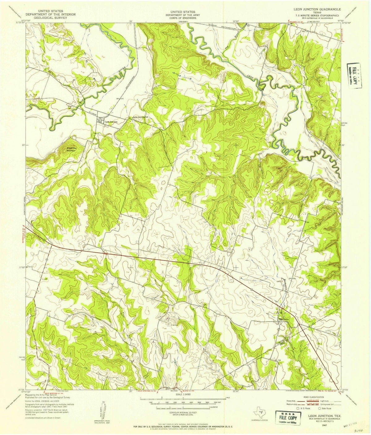 1947 Leon Junction, TX - Texas - USGS Topographic Map